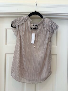 WHBM Women’s XS Metallic Mesh Blouse with Ruffle Cap Sleeves - NWT